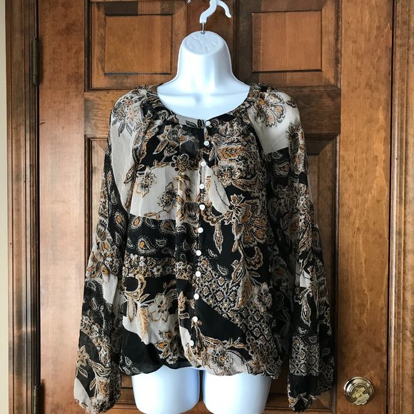 FINAL PRICE - Figueroa & flower Black & Tan Pullover Blouson Blouse X-Large - Picture 1 of 10